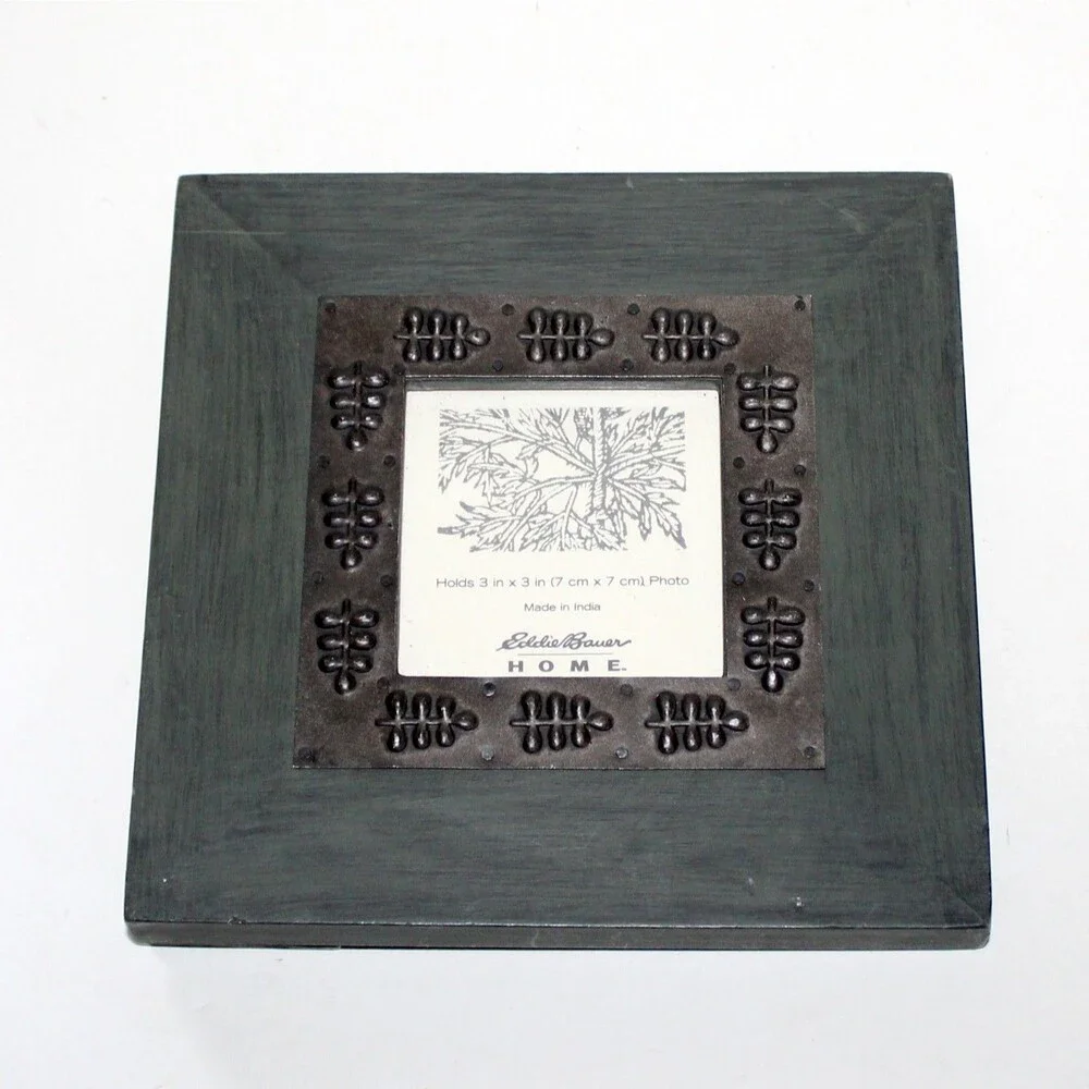 Eddie Bauer Home Photo Frame Wood Metal dark green rustic cabin country 3 x 3